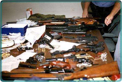 weapons on table