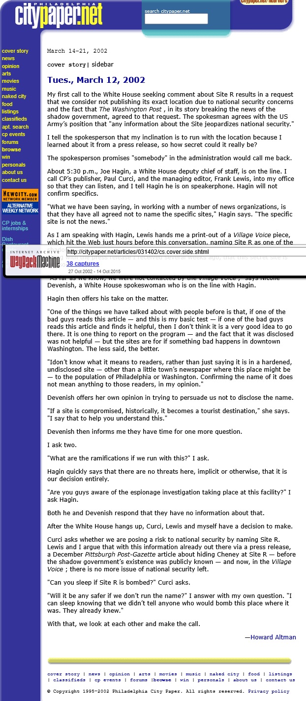 Chasing Shadows cover story Sidebar Conversation with the White House Mar 12 2002