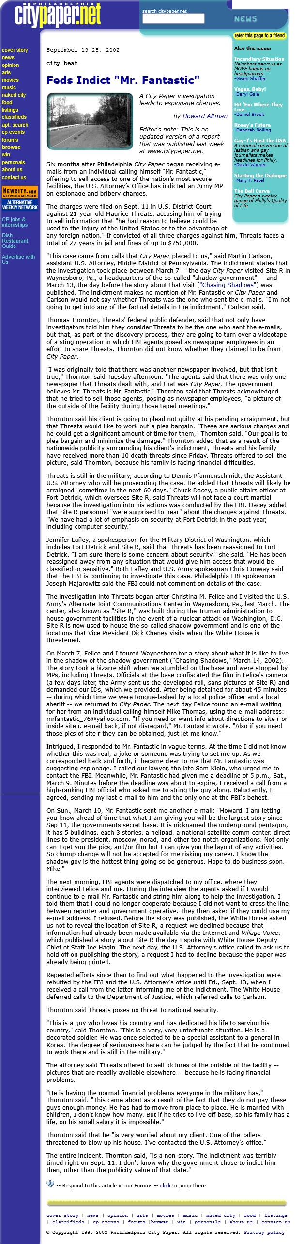 Feds Indict Mr. Fantastic by Howard Altman City Paper Sept 19 2002