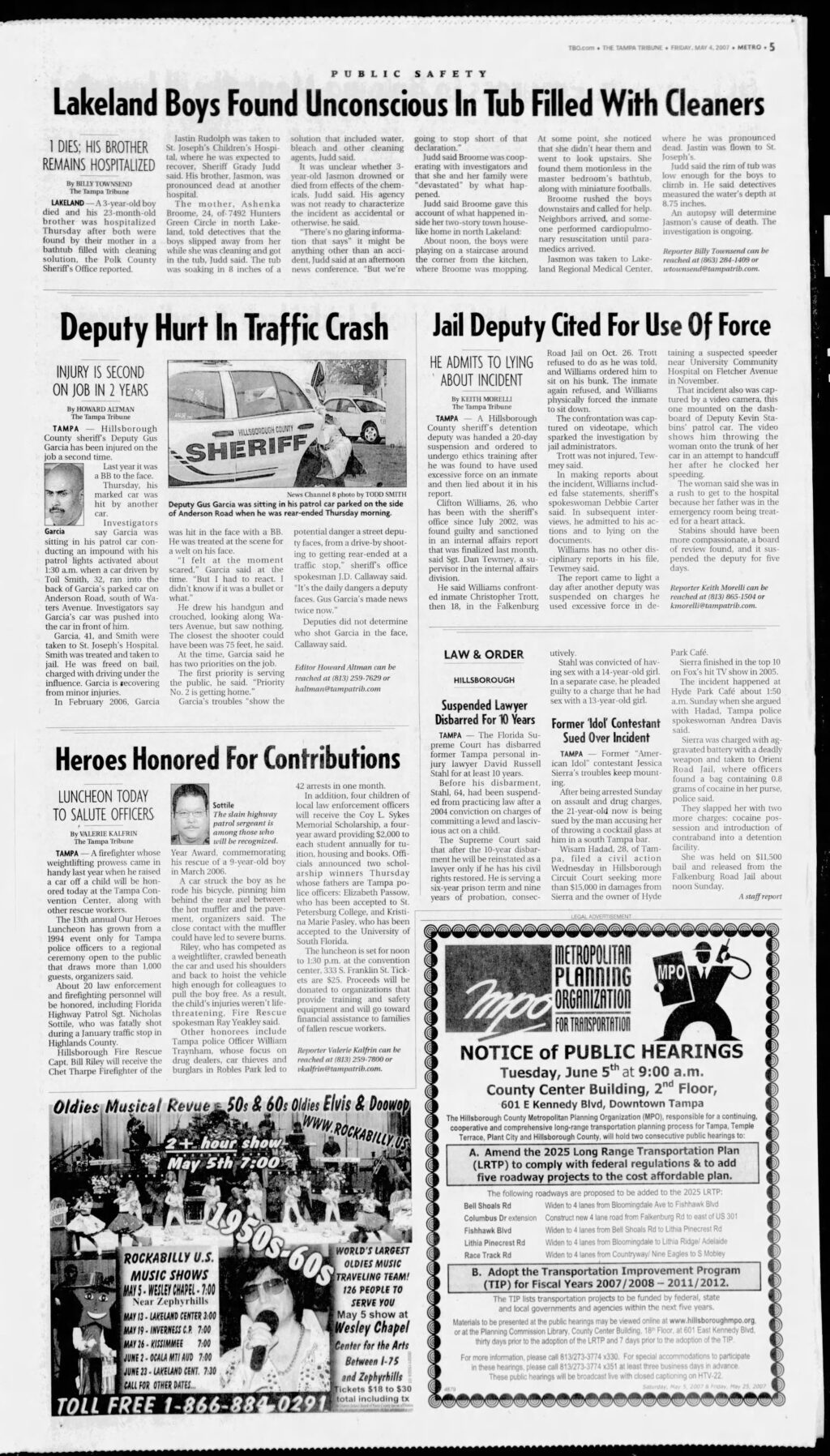 article Deputy Hurt In Traffic Crash published in The Tampa Tribune newspaper