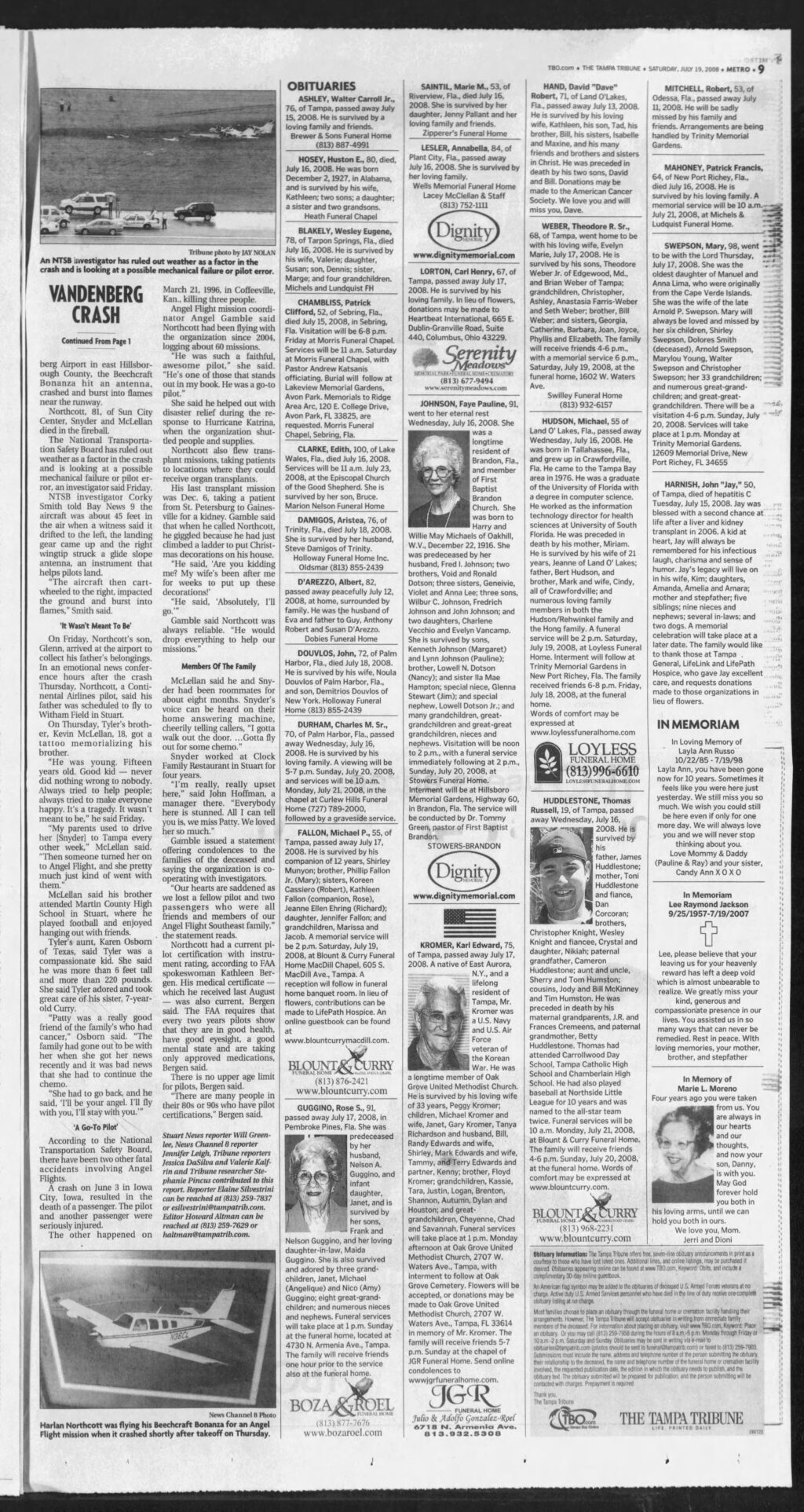 article second page Families Cope In Crash's Wake published in The Tampa Tribune newspaper
