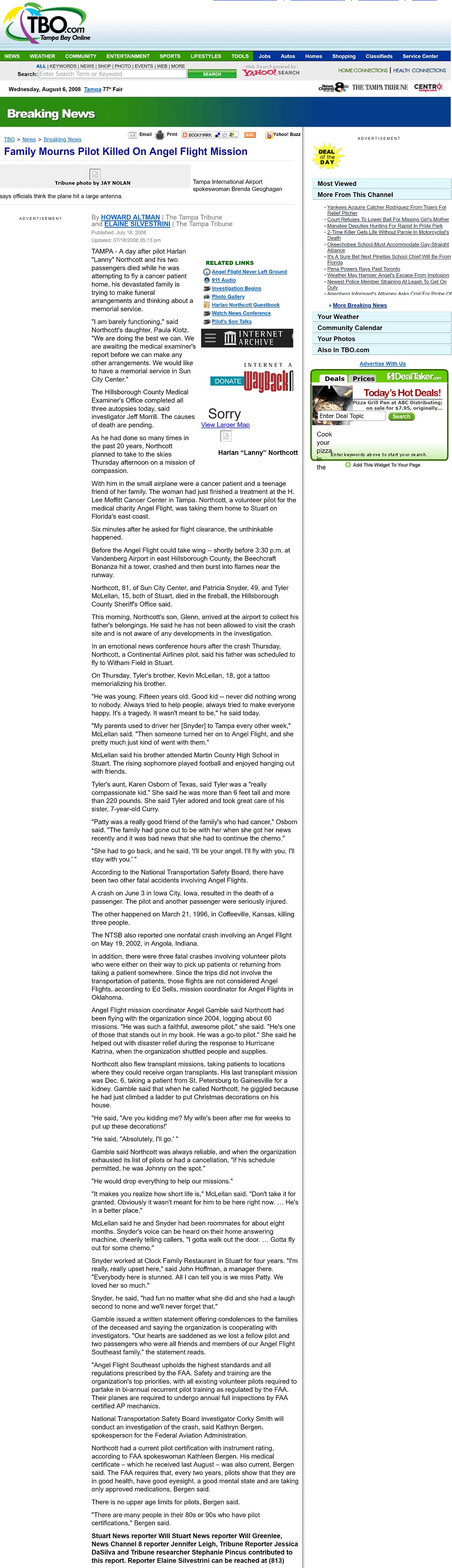 Article posted on TBO.com Family Mourns Pilot Killed On Angel Flight Mission