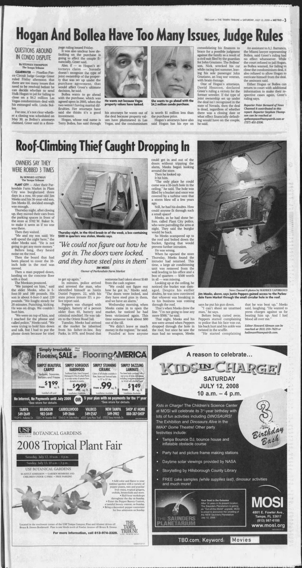 article Roof-Climbing Thief Caught Dropping In published in The Tampa Tribune newspaper