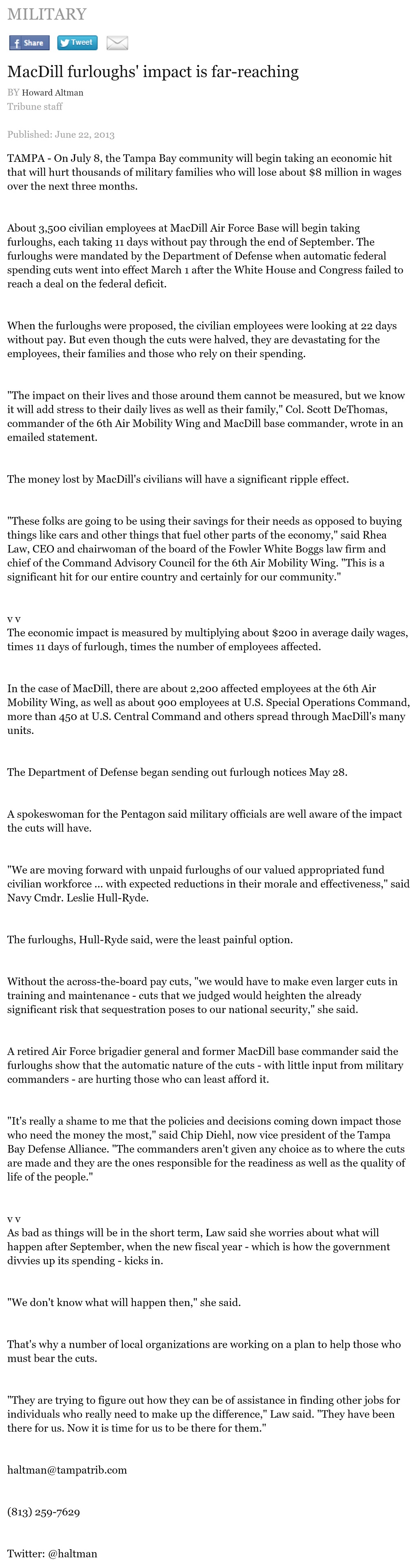 article MacDill furloughs' impact is far-reaching