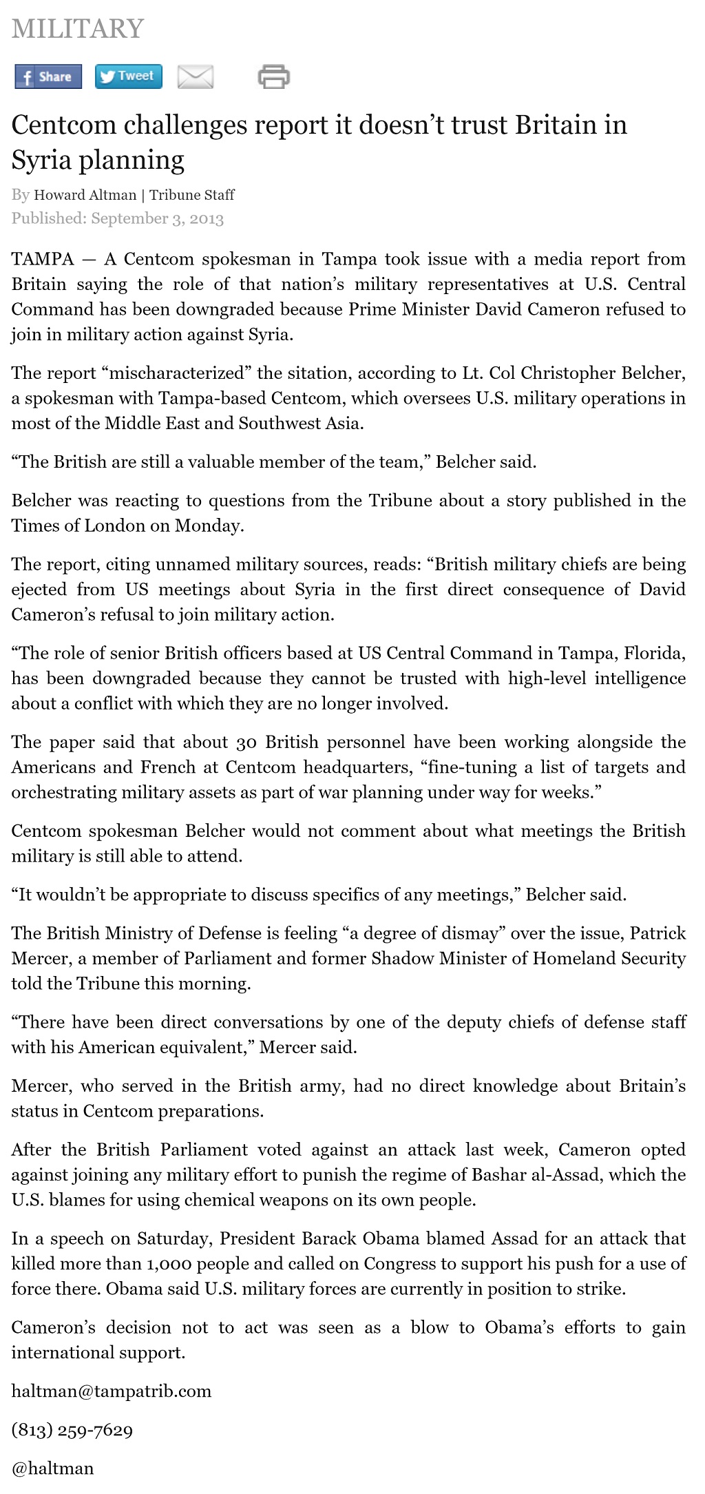 article Centcom challenges report it doesn't trust Britain in Syria planning