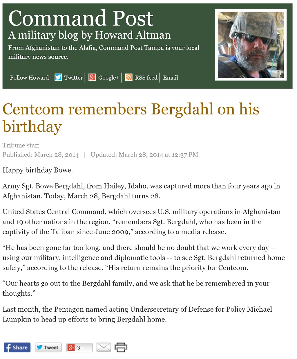 image of article Centcom remembers Bergdahl on his birthday