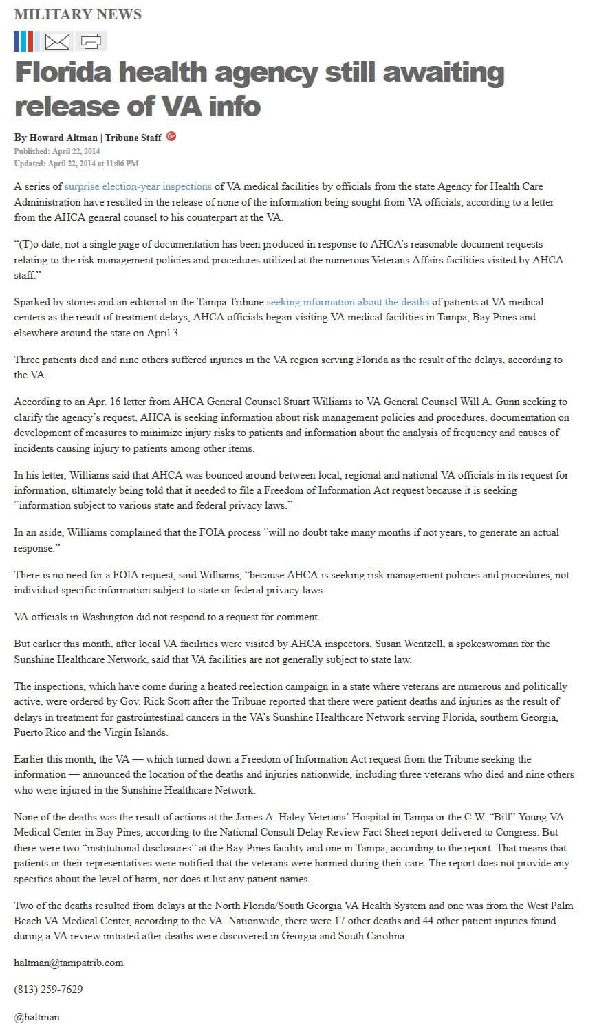 image of article Florida health agency still awaiting release of VA info