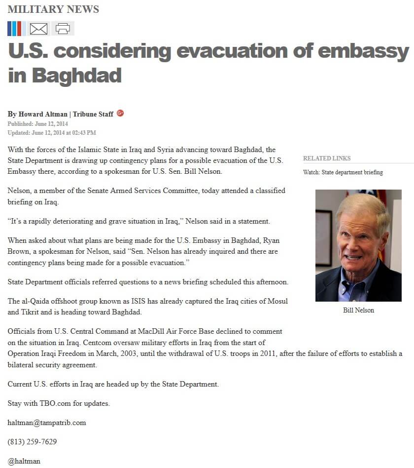 image of article U.S. considering evacuation of embassy in Baghdad