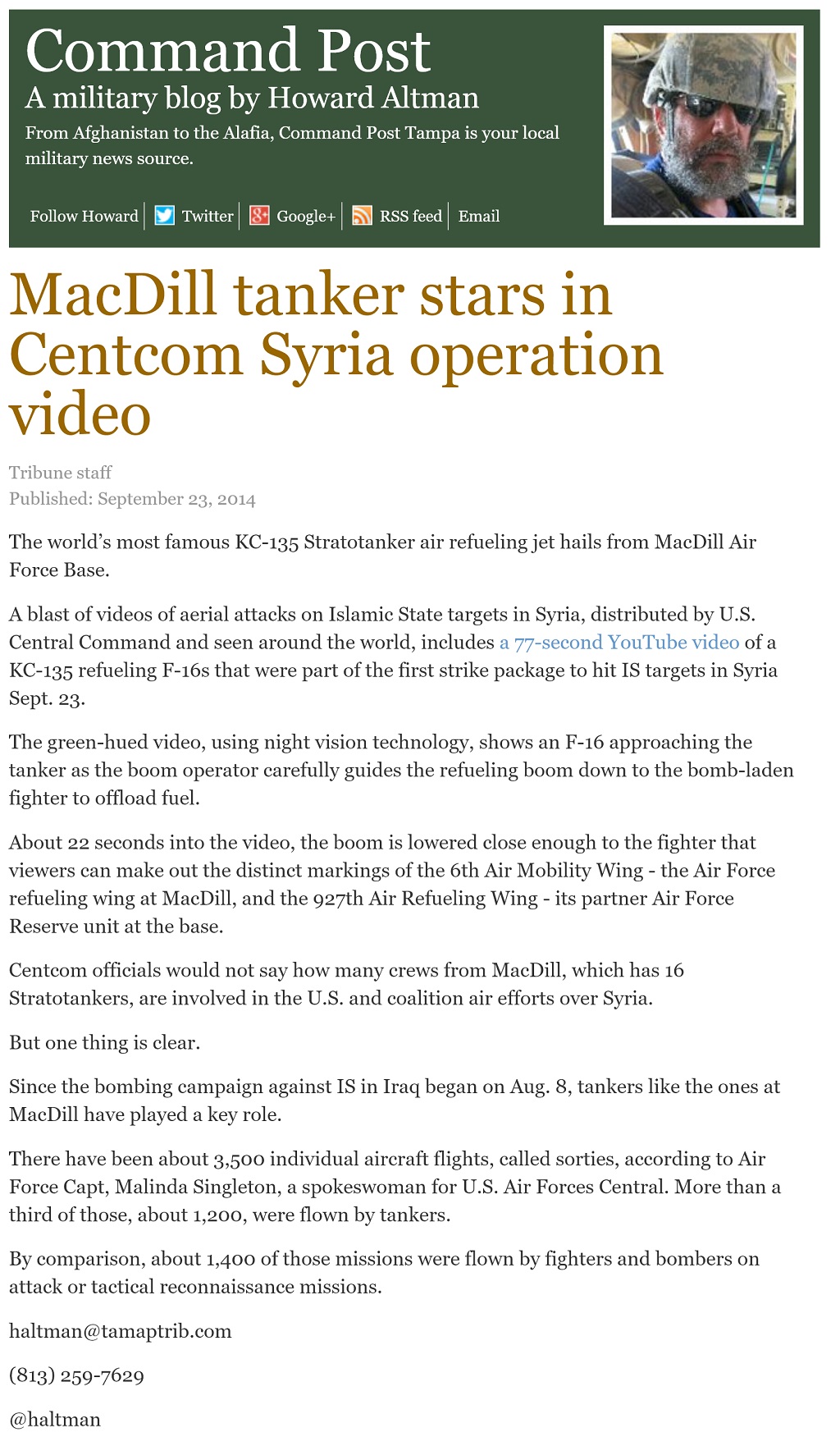 article MacDill tanker stars in Centcom Syria operation video