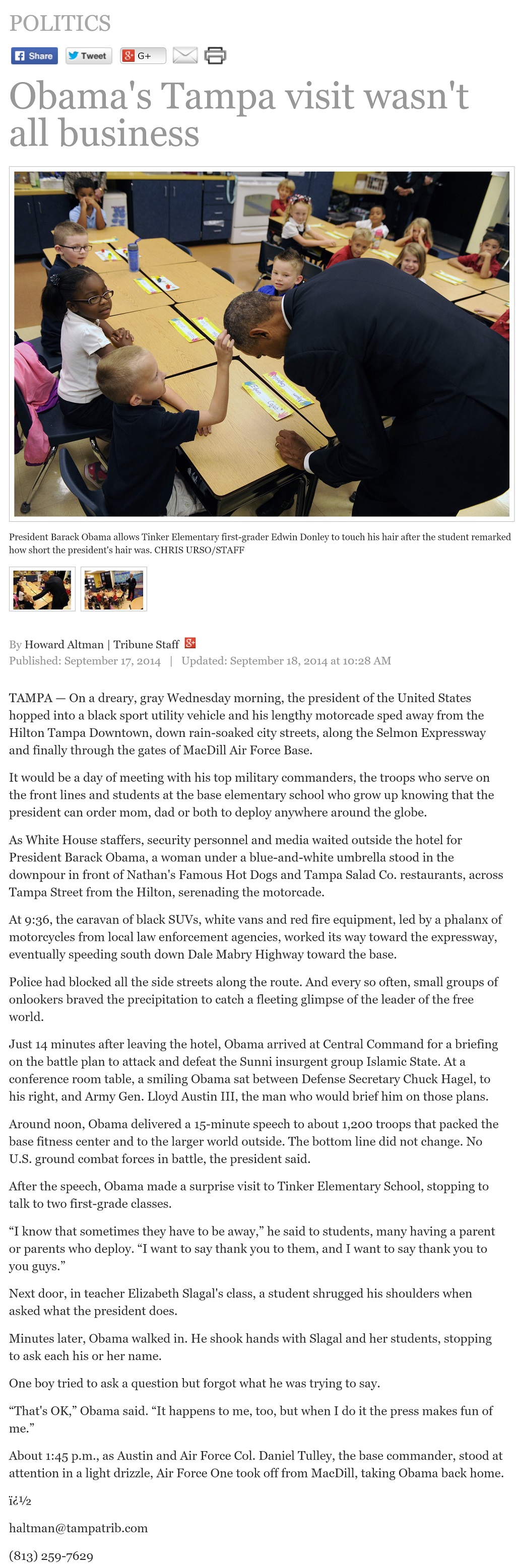 article Obama's Tampa visit wasn't all business