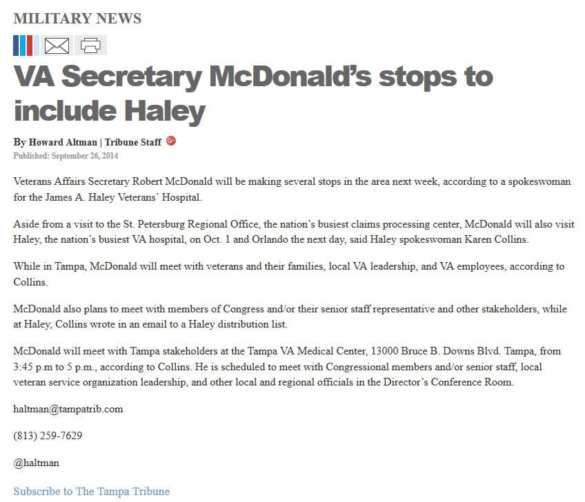 article VA Secretary McDonald's stops to include Haley