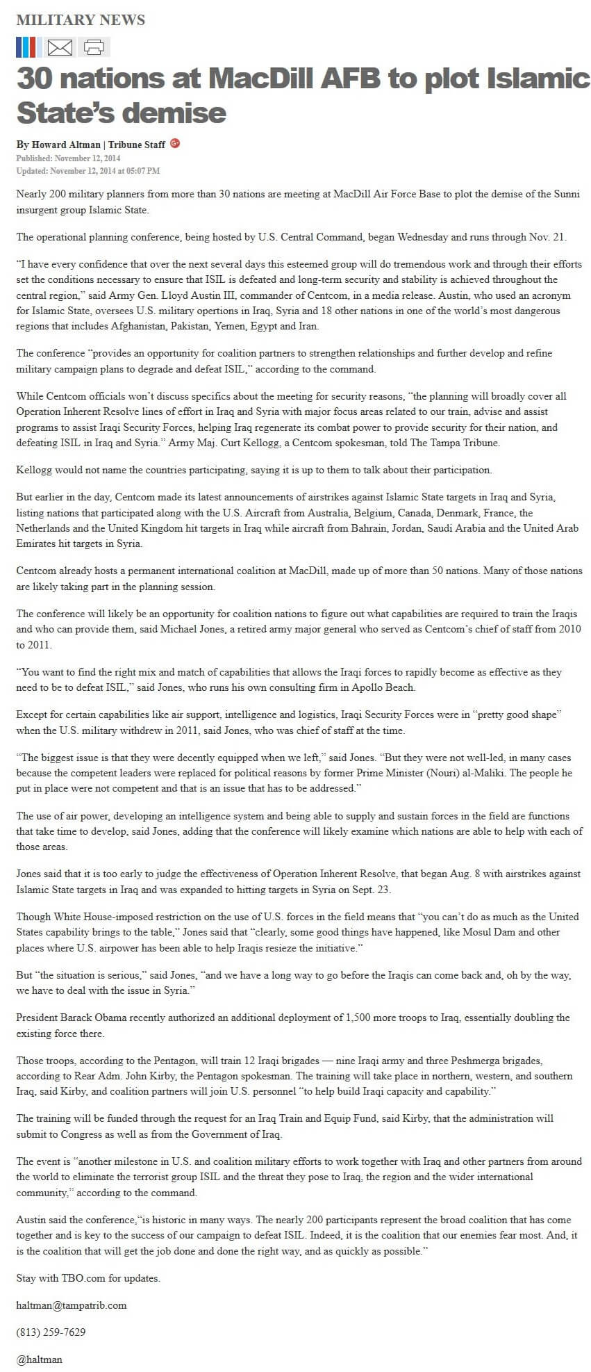 article 30 nations at MacDill AFB to plot Islamic State's demise