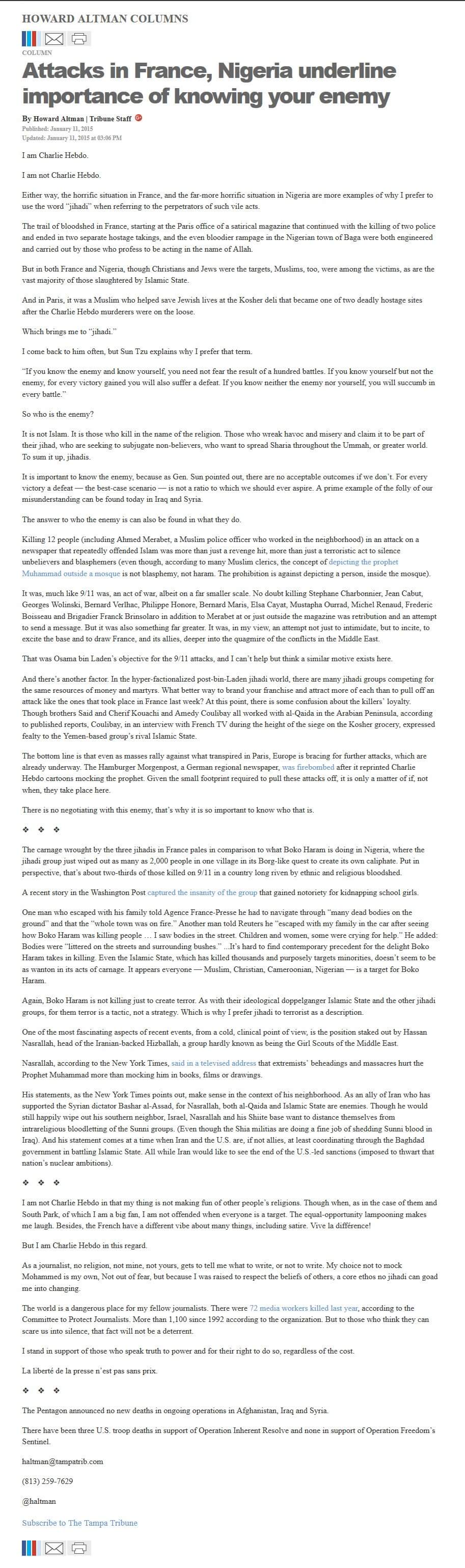 image of article Attacks in France, Nigeria underline importance of knowing your enemy