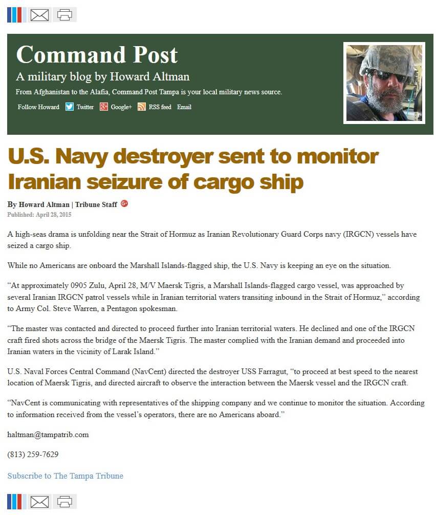 image of article U.S. Navy destroyer sent to monitor Iranian seizure of cargo ship