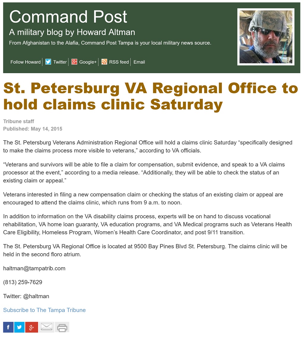 image of article St. Petersburg VA Regional Office to hold claims clinic Saturday