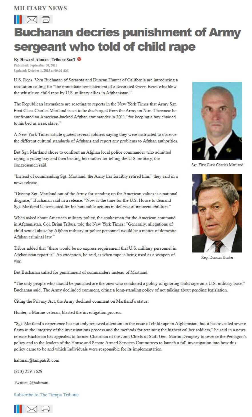 image of article Buchanan decries punishment of Army sergeant who told of child rape
