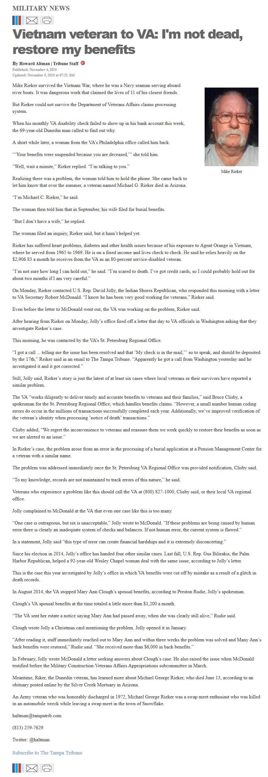 image of article Vietnam veteran to VA: I'm not dead, restore my benefits