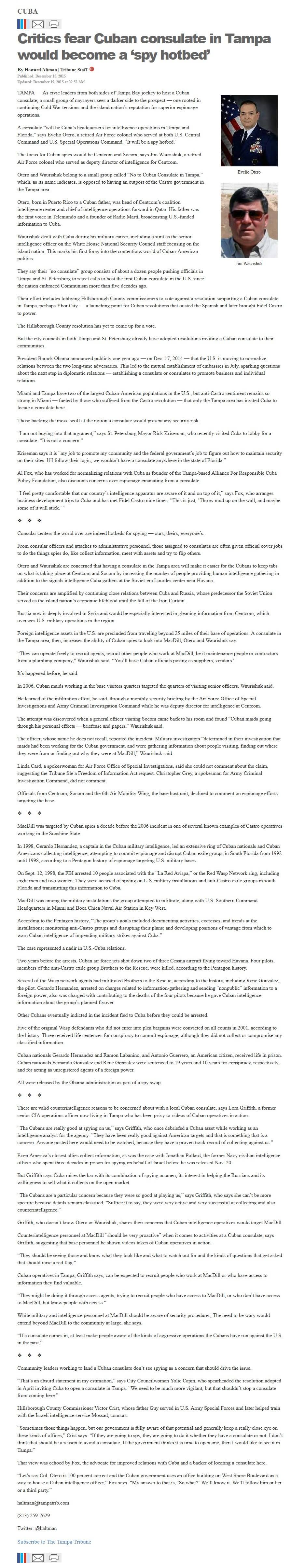 image of article Critics fear Cuban consulate in Tampa would become a 'spy hotbed'