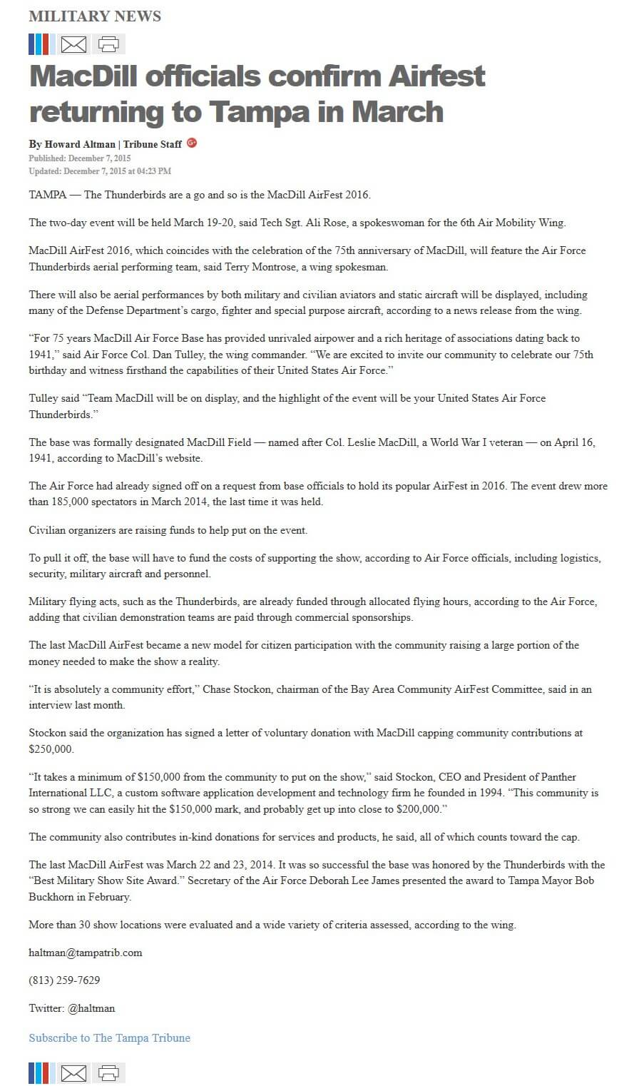 image of article MacDill officials confirm Airfest returning to Tampa in March