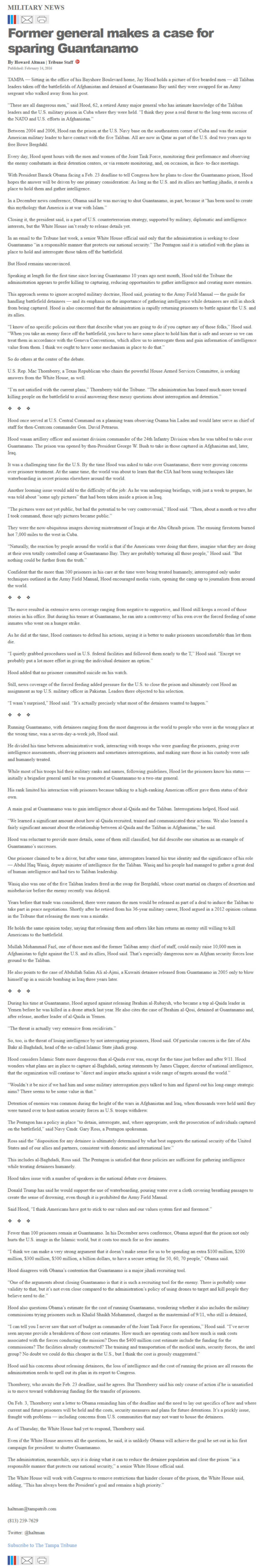 image of article Former general makes a case for sparing Guantanamo