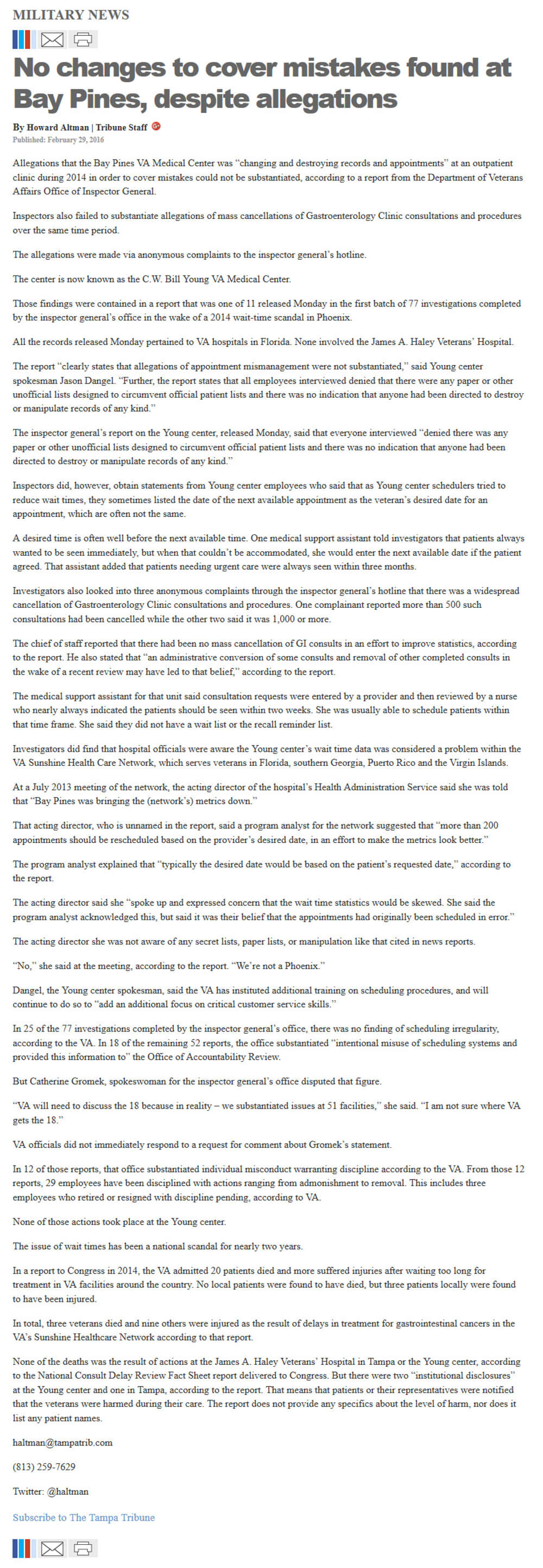 image of article No changes to cover mistakes found at Bay Pines, despite allegations