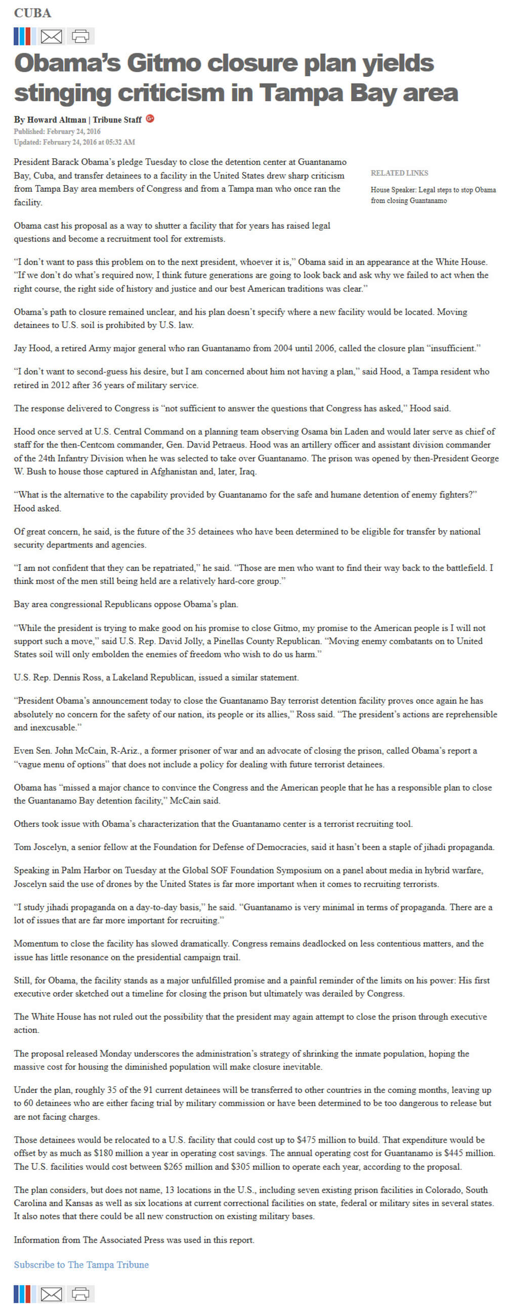 image of article Obama's Gitmo closure plan yields stinging criticism in Tampa Bay area