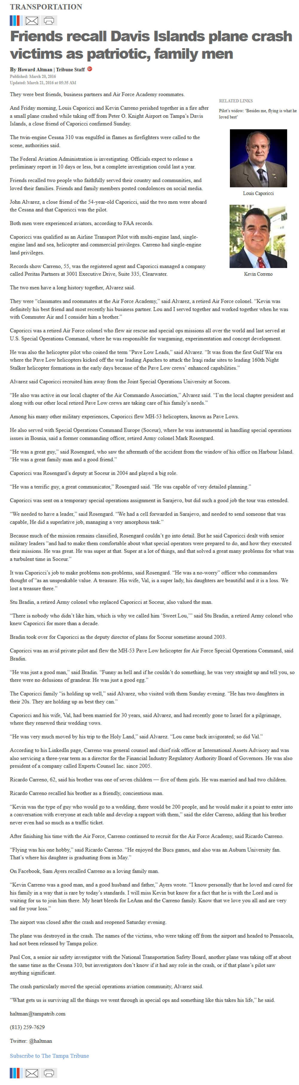 image of article Friends recall Davis Islands plane crash victims as patriotic, family men