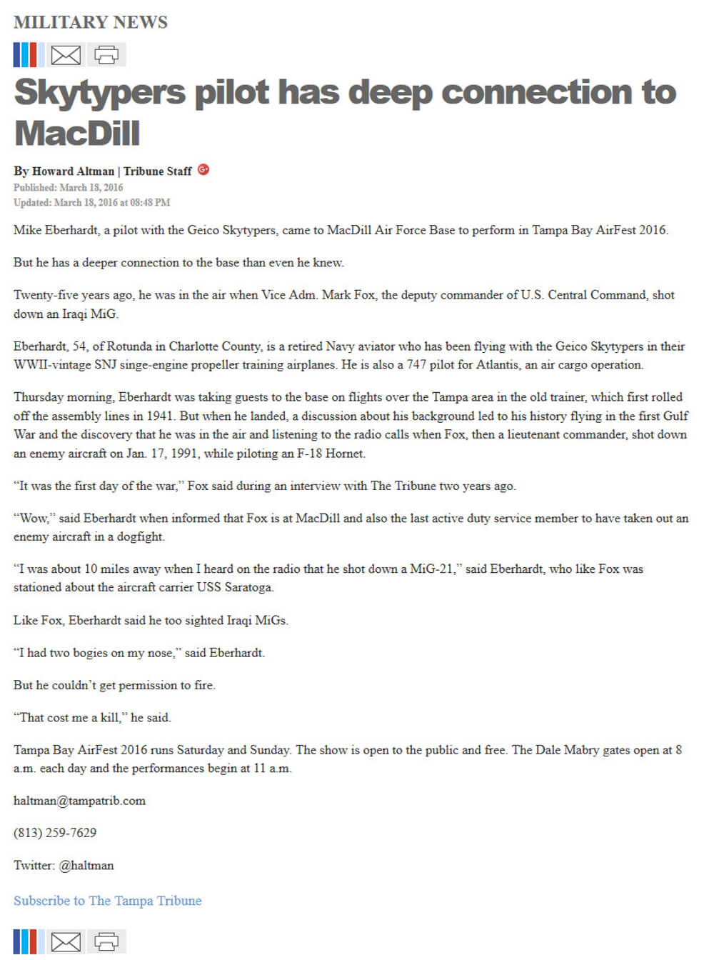 image of article Skytypers pilot has deep connection to MacDill