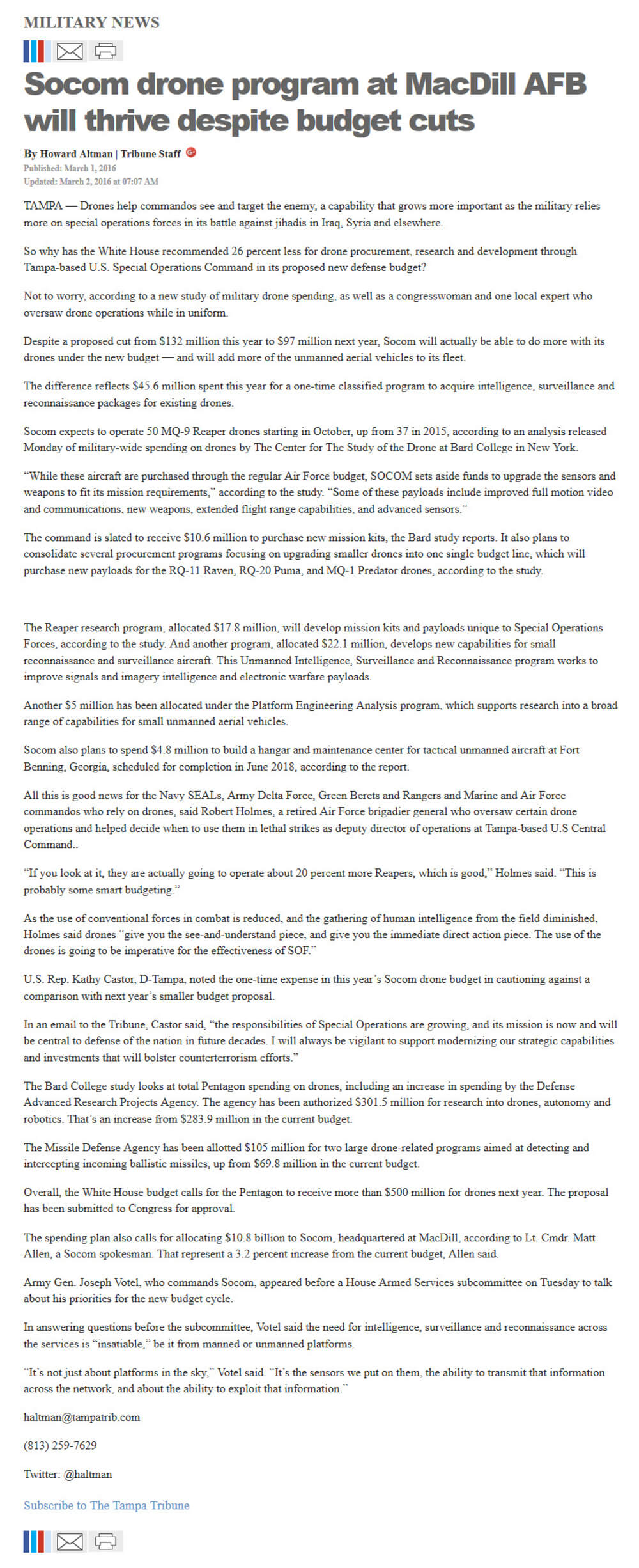 image of article Socom drone program at MacDill AFB will thrive despite budget cuts