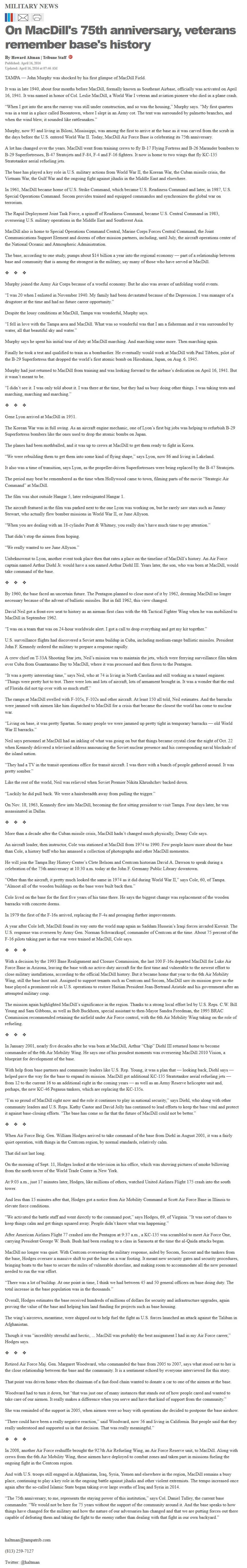 image of article On MacDill's 75th anniversary, veterans remember base's history