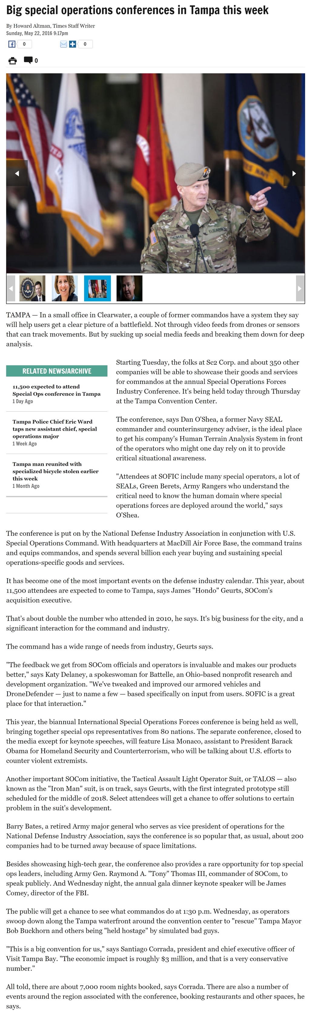 Big special operations conferences in Tampa this week by Howard Altman, Tampa Bay Times 5/22/2016