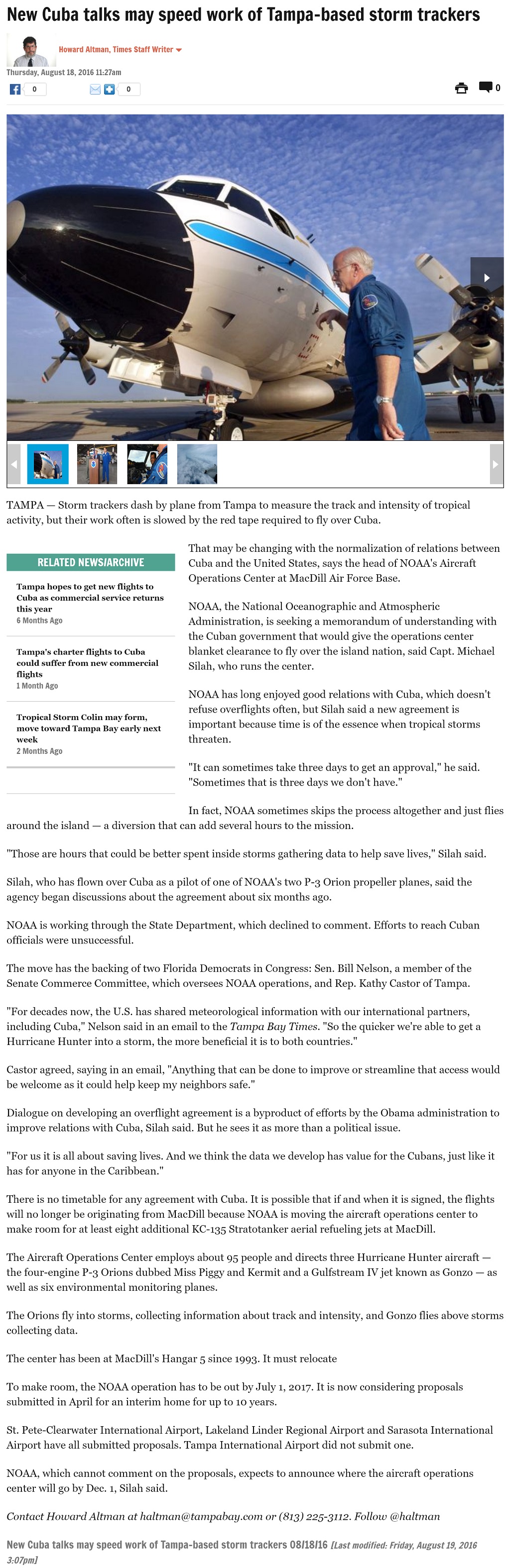 Article New Cuba talks may speed work of Tampa-based storm trackers New Cuba talks may speed work of Tampa-based storm trackers by Howard Altman, Tampa Bay Times 8/18/2016