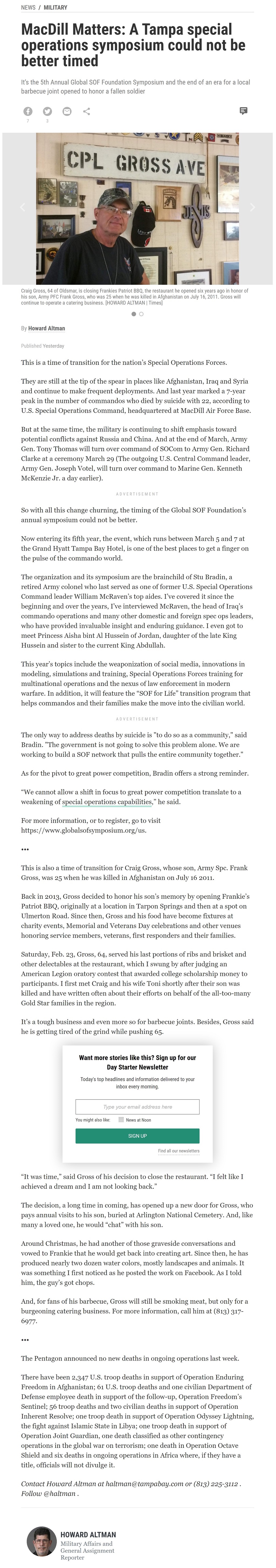 Article MacDill Matters: A Tampa special operations symposium could not be better timed MacDill Matters: A Tampa special operations symposium could not be better timed by Howard Altman, Tampa Bay Times 2/27/2019