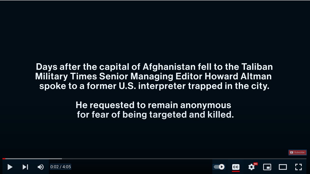 Days after the capital of Afghanistan fell to the Taliban, Military Times Senior Managing Editor Howard Altman spoke to a former U.S. interpreter trapped in the city [Kabul]. He requested to remain anonymous for fear of being target and killed. 