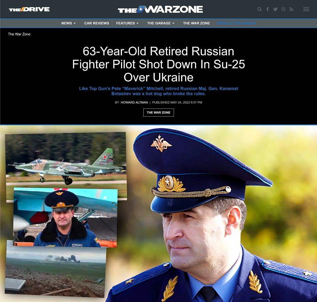 63-Year-Old Retired Russian Fighter Pilot Shot Down In Su-25 Over Ukraine by Howard Altman at The War Zone 5/24/2022