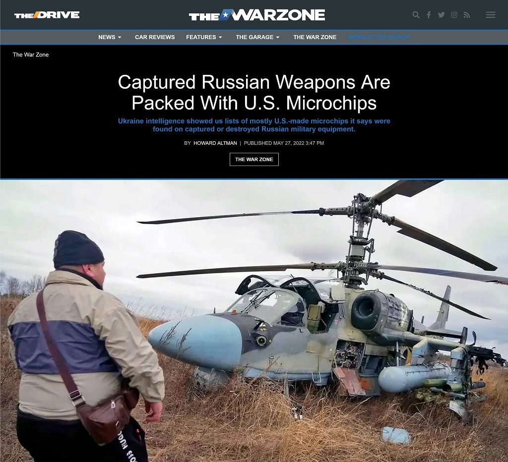 Captured Russian Weapons Are Packed With U.S. Microchips article by Howard Altman in The War Zone May 27, 2022