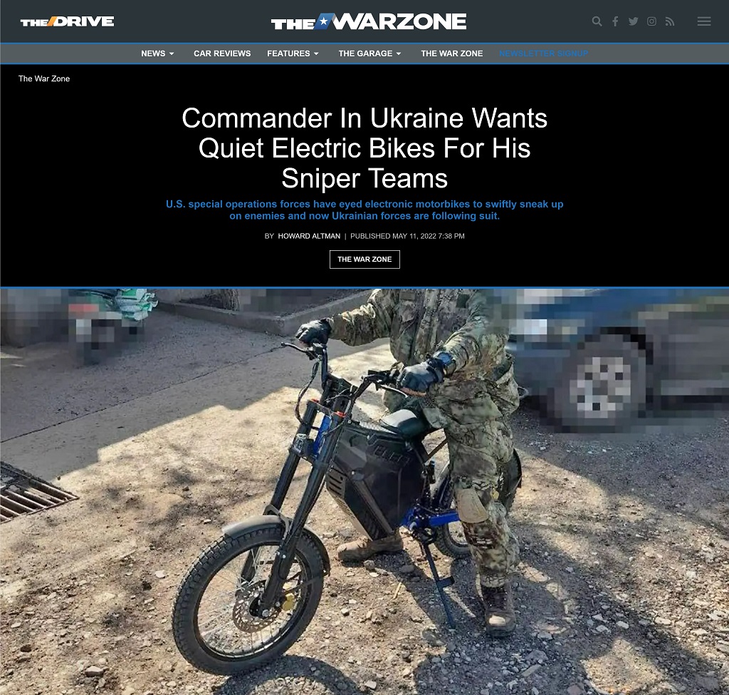 Commander In Ukraine Wants Quiet Electric Bikes For His Sniper Teams by Howard Altman at The War Zone, 5/11/2022