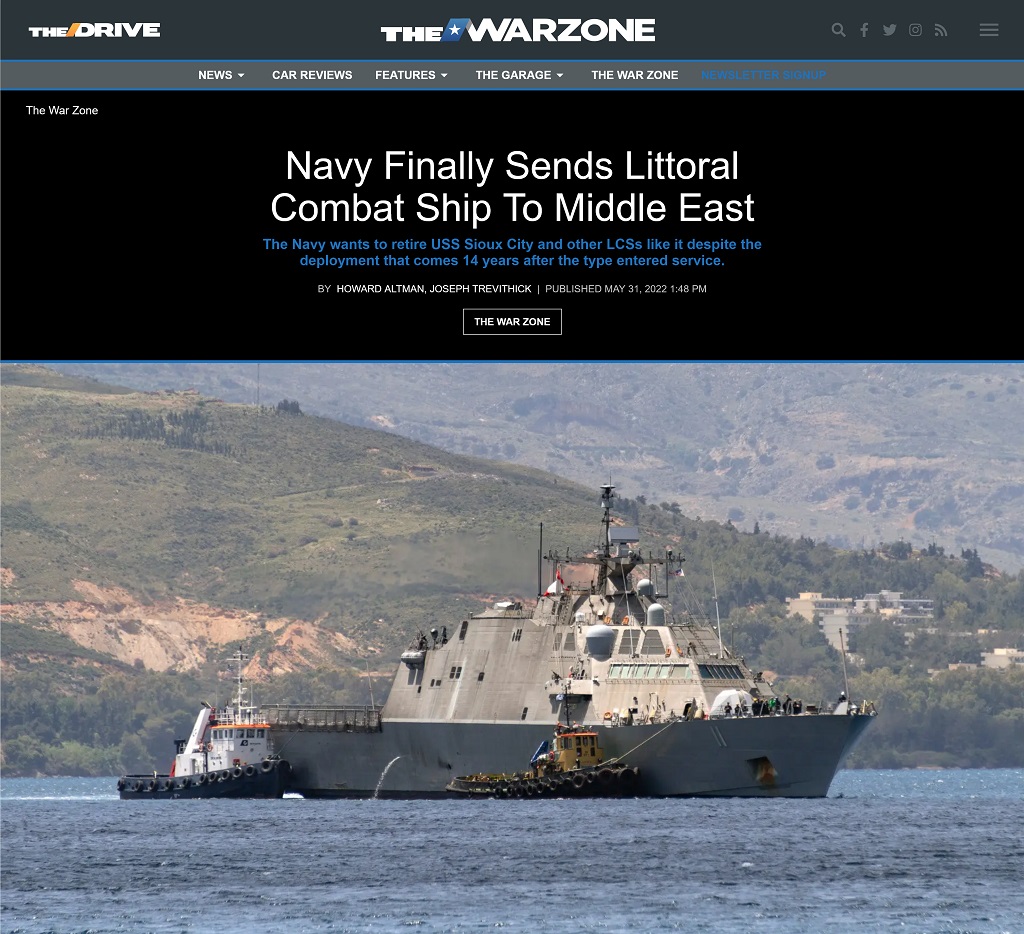 Navy Finally Sends Littoral Combat Ship To Middle East by Howard Altman, Joseph Trevithick at The War Zone 5/31/2022