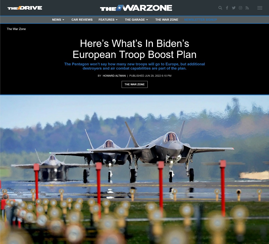Here's What's In Biden's European Troop Boost Plan by Howard Altman at The War Zone 6/29/2022