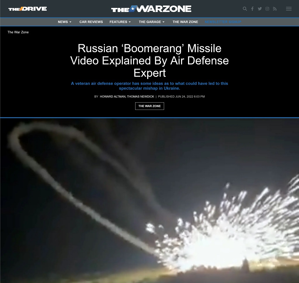 Russian 'Boomerang' Missile Video Explained By Air Defense Expert by Howard Altman, Thomas Newdick at The War Zone 6/24/2022