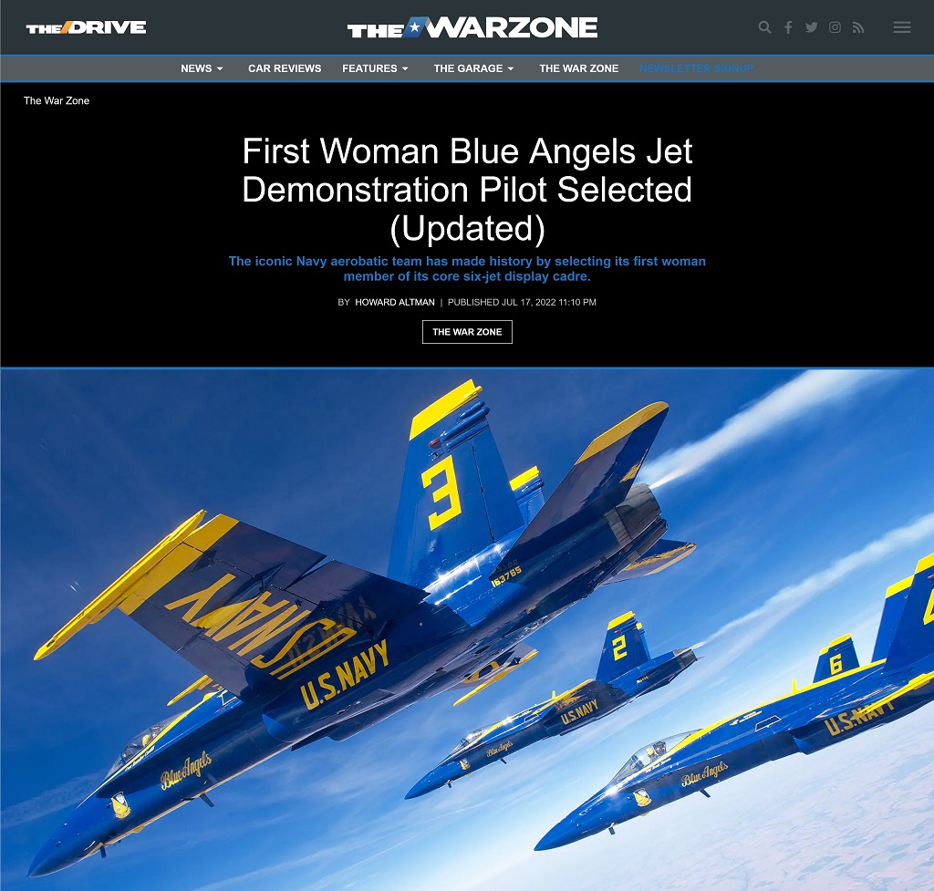 First Woman Blue Angels Jet Demonstration Pilot Selected -- Updated by Howard Altman at The War Zone 7/17/2022