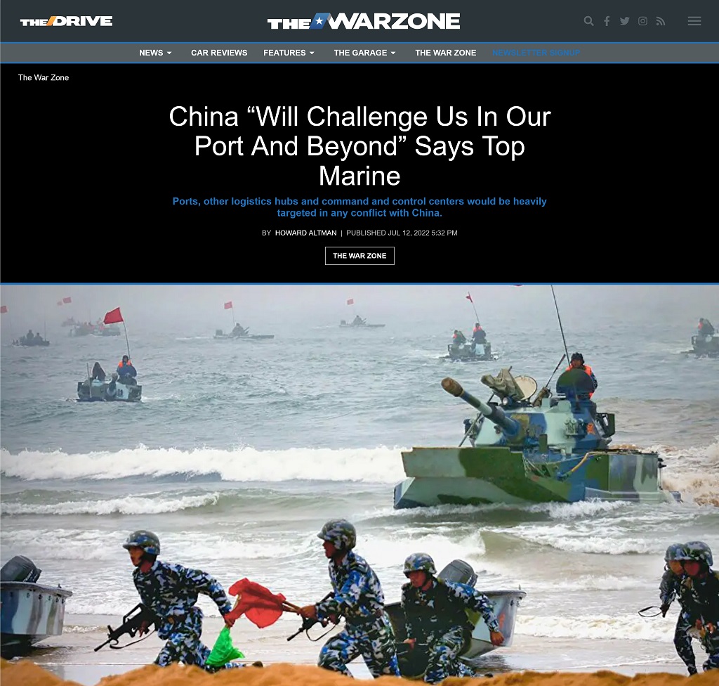 China "Will Challenge Us In Our Port And Beyond" Says Top Marine by Howard Altman at The War Zone 7/12/2022