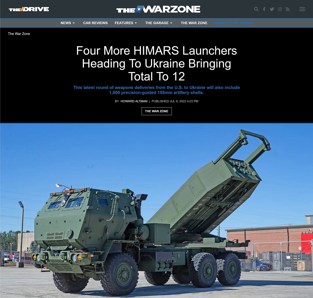Four More HIMARS Launchers Heading To Ukraine Bringing Total To 12 by Howard Altman at The War Zone 7/8/2022