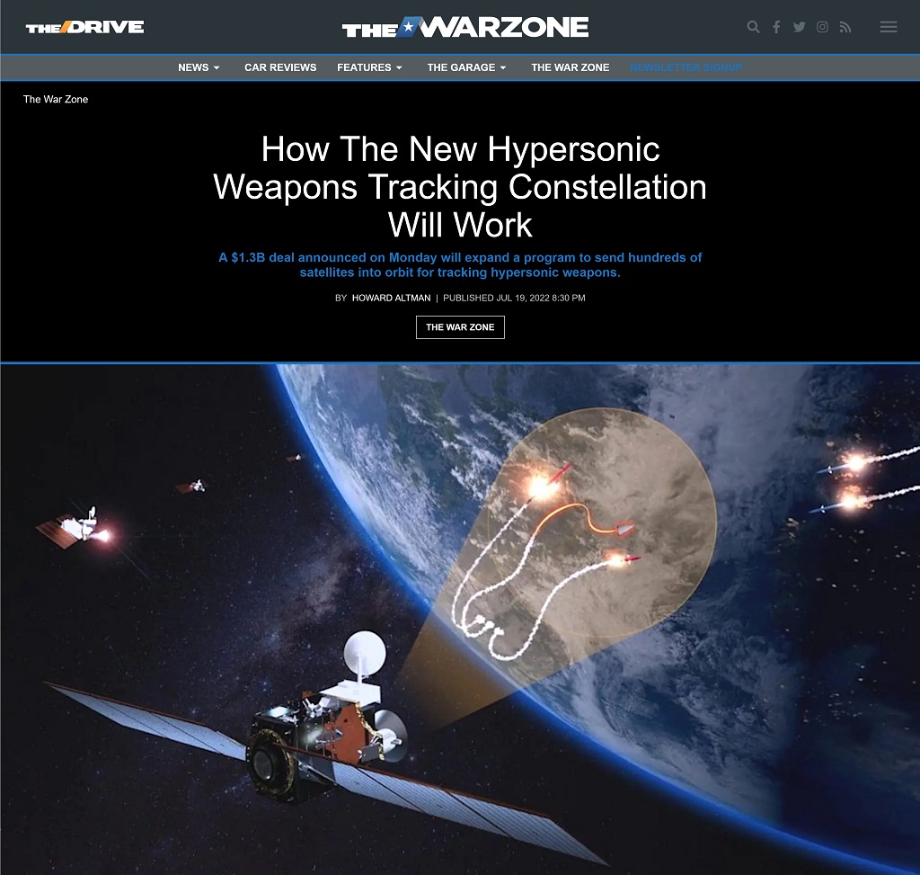 How The New Hypersonic Weapons Tracking Constellation Will Work by Howard Altman at The War Zone 7/19/2022