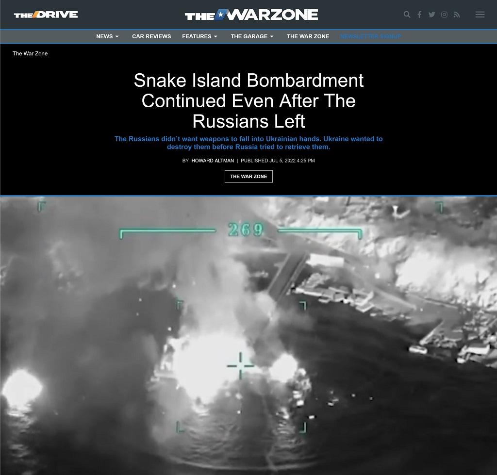 Snake Island Bombardment Continued Even After The Russians Left by Howard Altman at The War Zone 7/5/2022