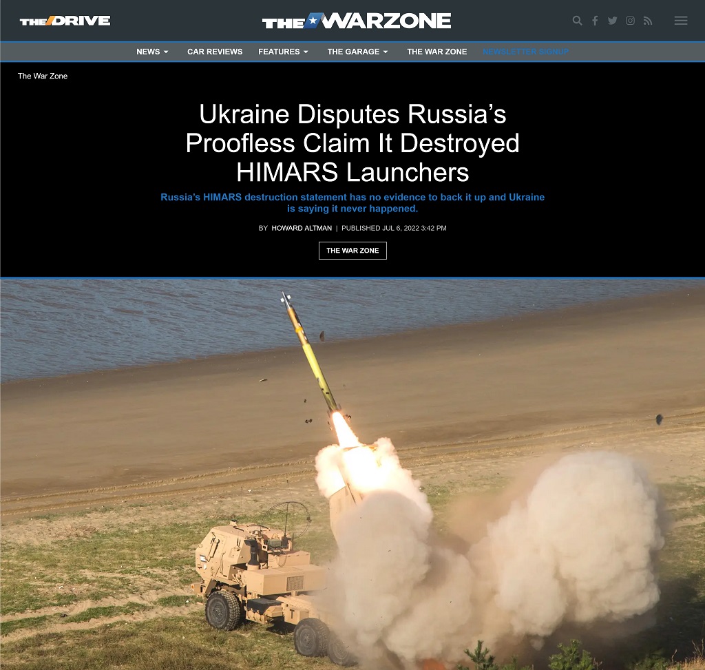 Ukraine Disputes Russia's Proofless Claim It Destroyed HIMARS Launchers by Howard Altman at The War Zone 7/6/2022