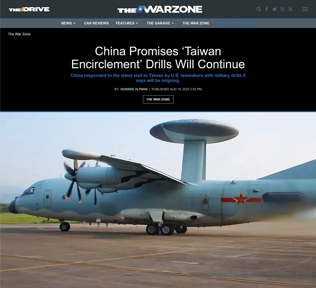 China Promises 'Taiwan Encirclement' Drills Will Continue by Howard Altman at The War Zone, 8/15/2022