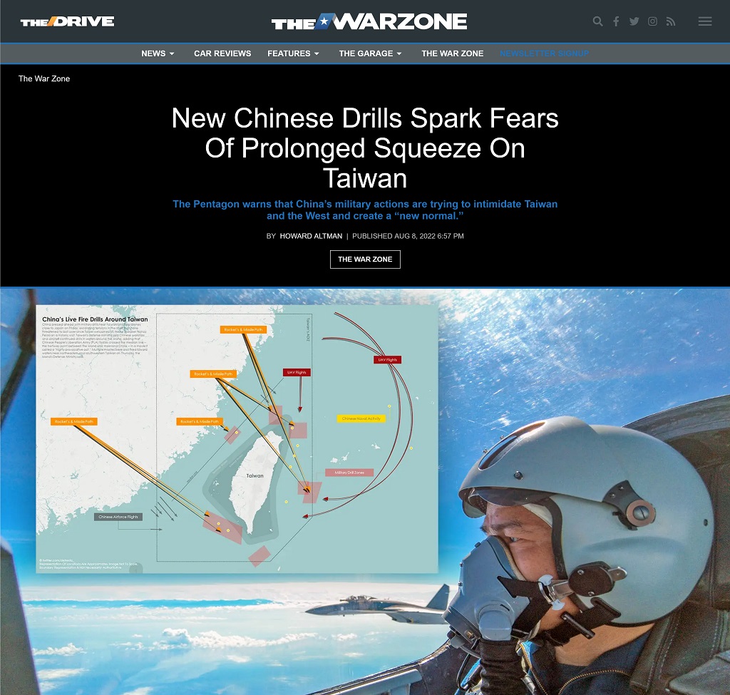 New Chinese Drills Spark Fears Of Prolonged Squeeze On Taiwan by Howard Altman at The War Zone, 8/8/2022