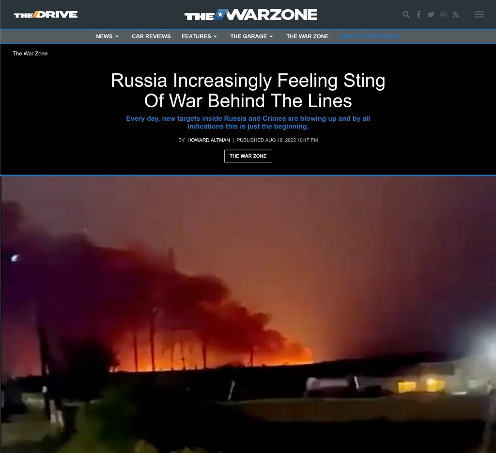 Russia Increasingly Feeling Sting Of War Behind The Lines by Howard Altman at The War Zone, 8/18/2022