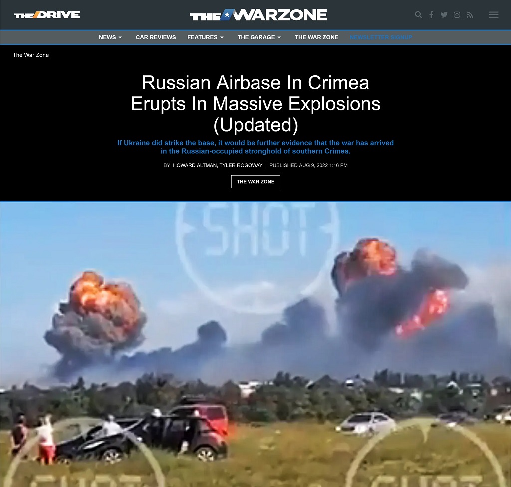 Russian Airbase In Crimea Erupts In Massive Explosions -- Updated by Howard Altman, Tyler Rogoway at The War Zone, 8/9/2022